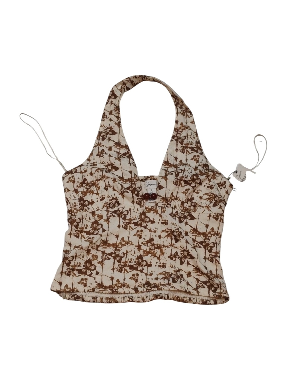 Jopna Women's Brown Floral Halter Tank Top Linen SZ L NWT